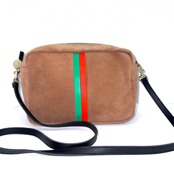 Clare V Marisol Stripe Camel Suede Crossbody Bag - Picture 2 of 5